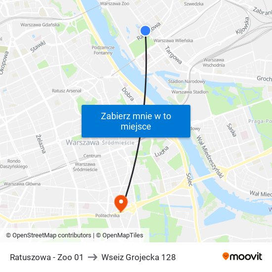 Ratuszowa - Zoo 01 to Wseiz Grojecka 128 map