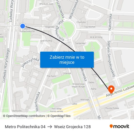 Metro Politechnika to Wseiz Grojecka 128 map