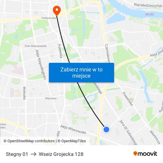 Stegny 01 to Wseiz Grojecka 128 map