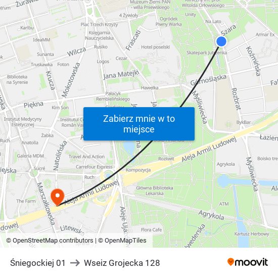 Śniegockiej 01 to Wseiz Grojecka 128 map