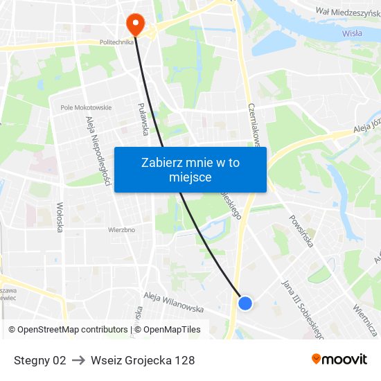 Stegny 02 to Wseiz Grojecka 128 map