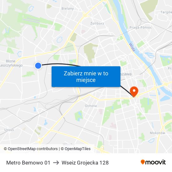 Metro Bemowo 01 to Wseiz Grojecka 128 map