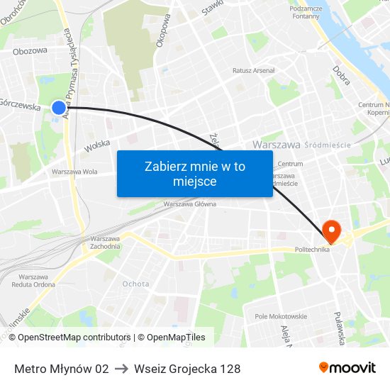 Metro Młynów 02 to Wseiz Grojecka 128 map