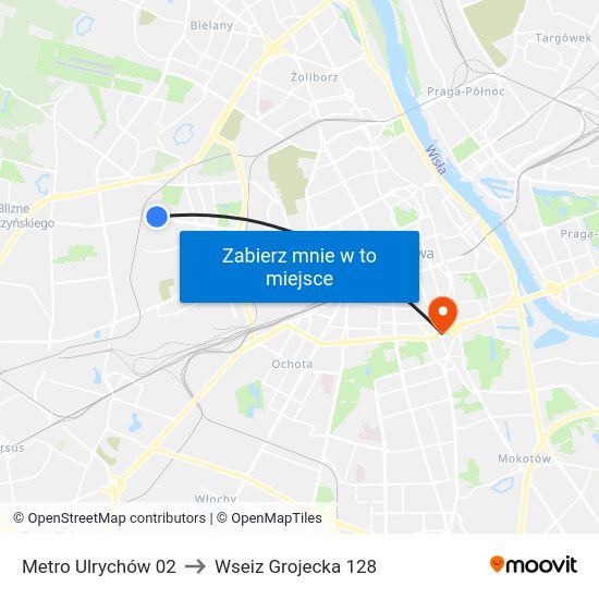 Metro Ulrychów to Wseiz Grojecka 128 map