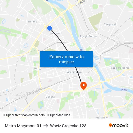 Metro Marymont 01 to Wseiz Grojecka 128 map