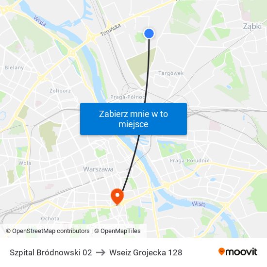 Szpital Bródnowski 02 to Wseiz Grojecka 128 map