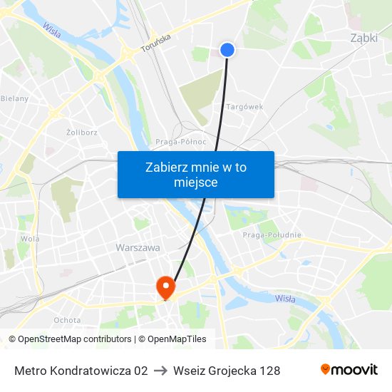 Metro Kondratowicza 02 to Wseiz Grojecka 128 map