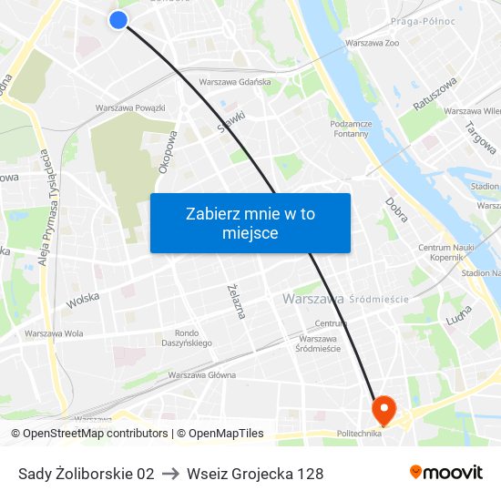 Sady Żoliborskie 02 to Wseiz Grojecka 128 map