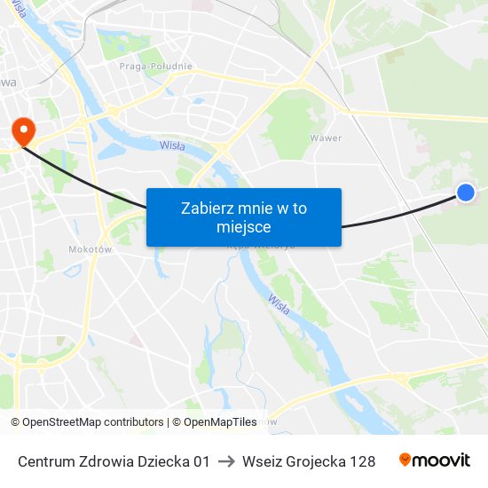 Centrum Zdrowia Dziecka 01 to Wseiz Grojecka 128 map