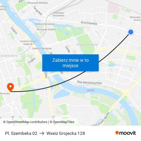 Pl. Szembeka 02 to Wseiz Grojecka 128 map
