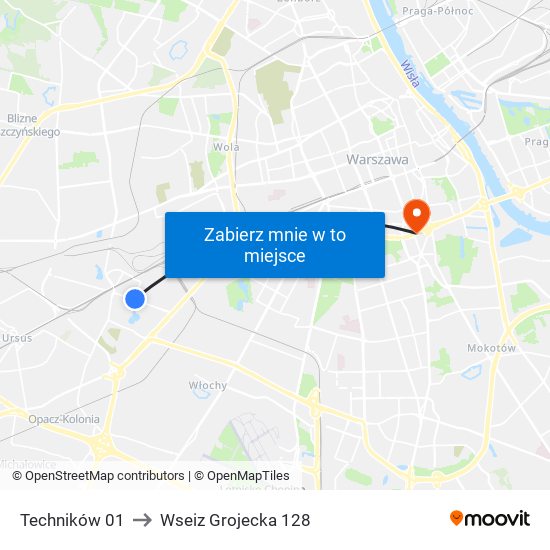 Techników to Wseiz Grojecka 128 map