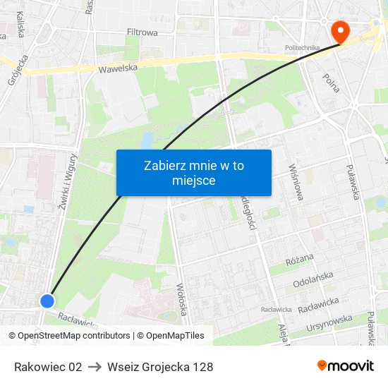 Rakowiec 02 to Wseiz Grojecka 128 map