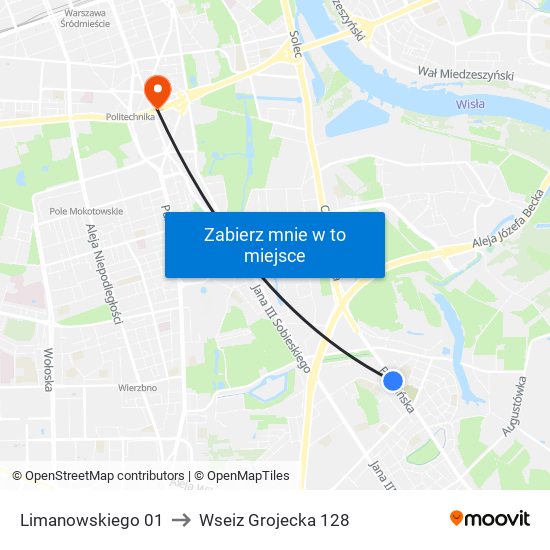 Limanowskiego to Wseiz Grojecka 128 map