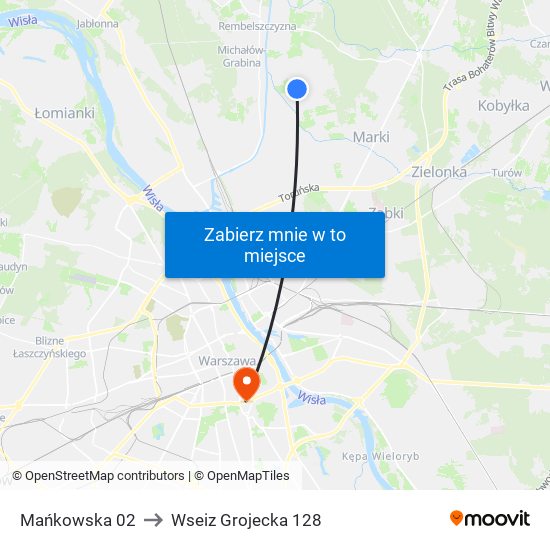 Mańkowska to Wseiz Grojecka 128 map