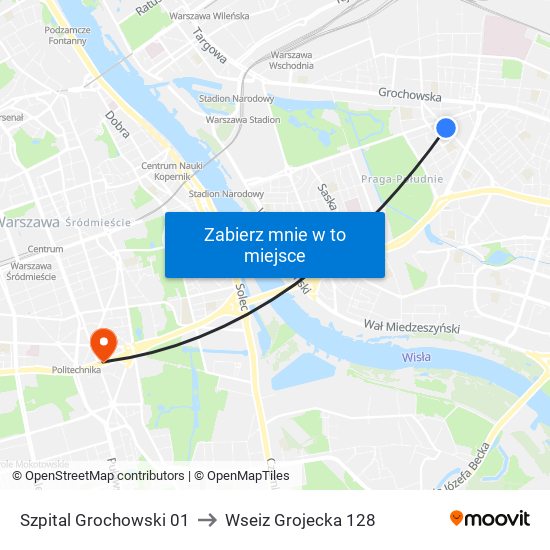 Szpital Grochowski 01 to Wseiz Grojecka 128 map