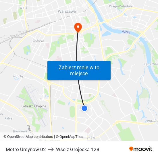 Metro Ursynów 02 to Wseiz Grojecka 128 map