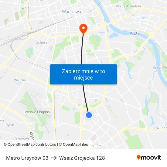 Metro Ursynów to Wseiz Grojecka 128 map