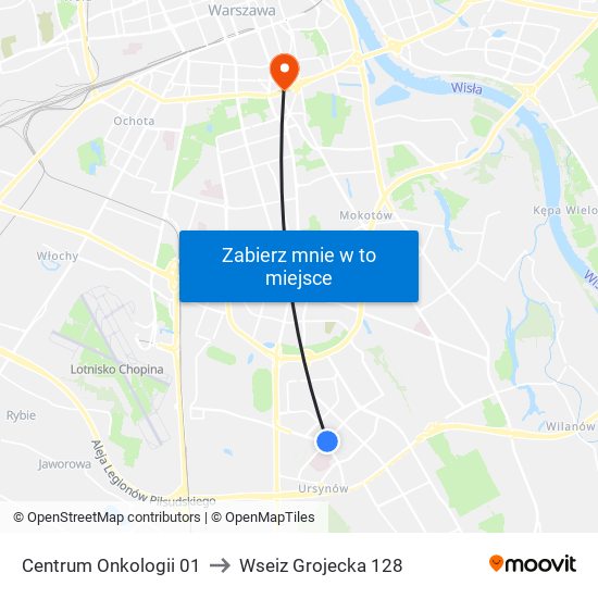 Centrum Onkologii to Wseiz Grojecka 128 map