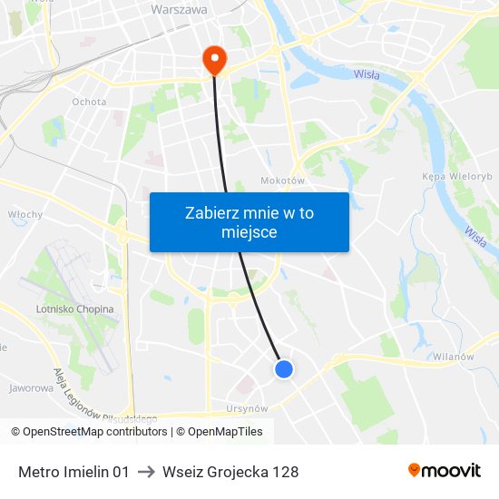 Metro Imielin to Wseiz Grojecka 128 map