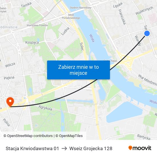 Stacja Krwiodawstwa 01 to Wseiz Grojecka 128 map