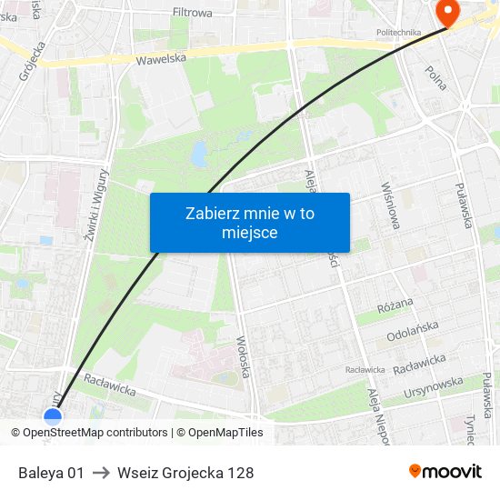 Baleya to Wseiz Grojecka 128 map