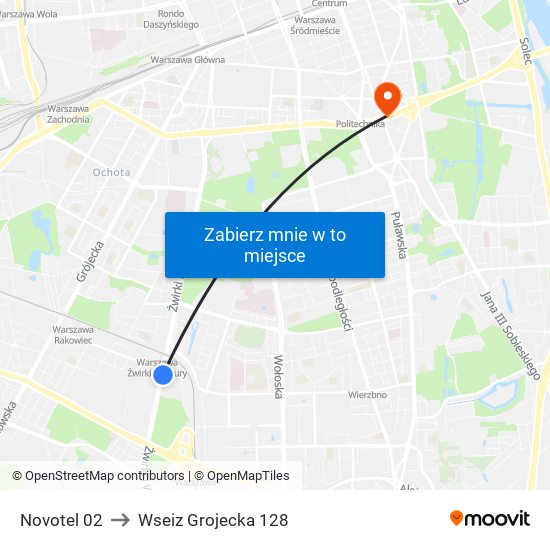 Novotel 02 to Wseiz Grojecka 128 map