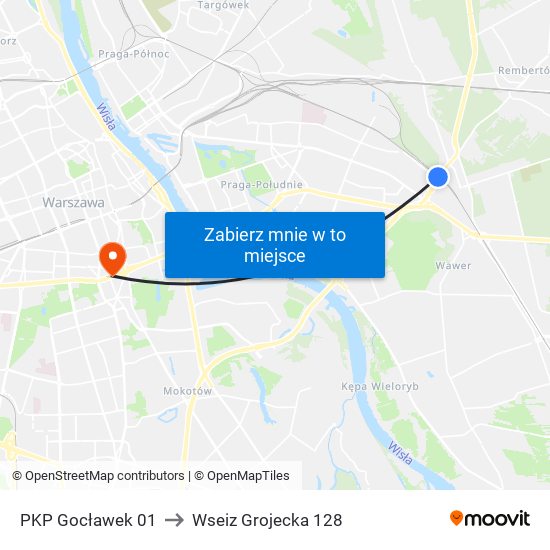 PKP Gocławek 01 to Wseiz Grojecka 128 map