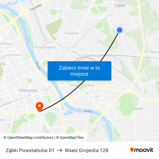 Ząbki Powstańców 01 to Wseiz Grojecka 128 map