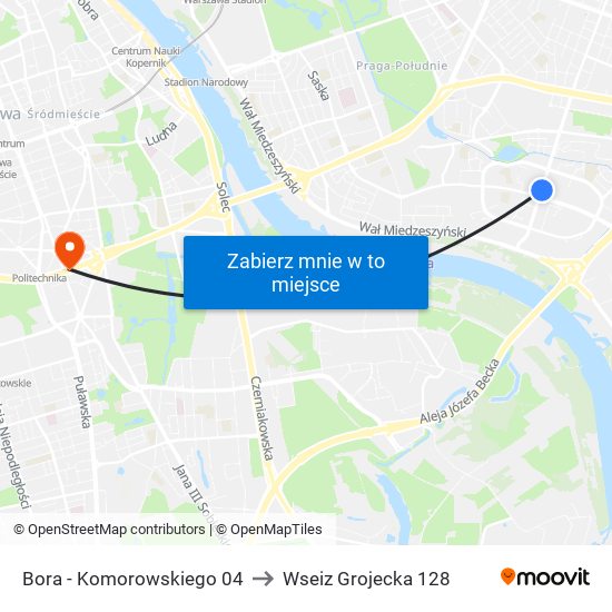 Bora - Komorowskiego 04 to Wseiz Grojecka 128 map