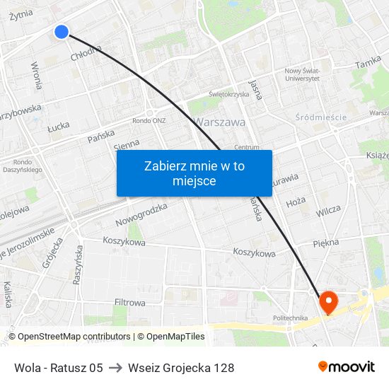 Wola - Ratusz 05 to Wseiz Grojecka 128 map