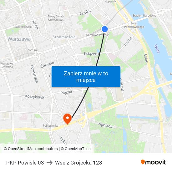 PKP Powiśle 03 to Wseiz Grojecka 128 map