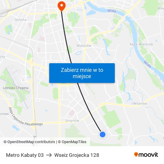 Metro Kabaty 03 to Wseiz Grojecka 128 map