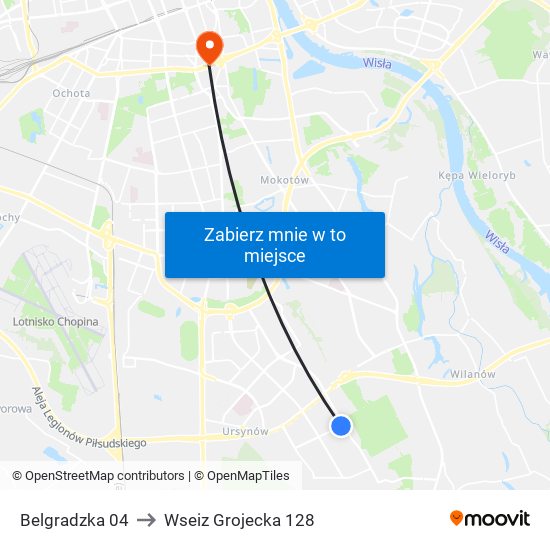 Belgradzka 04 to Wseiz Grojecka 128 map