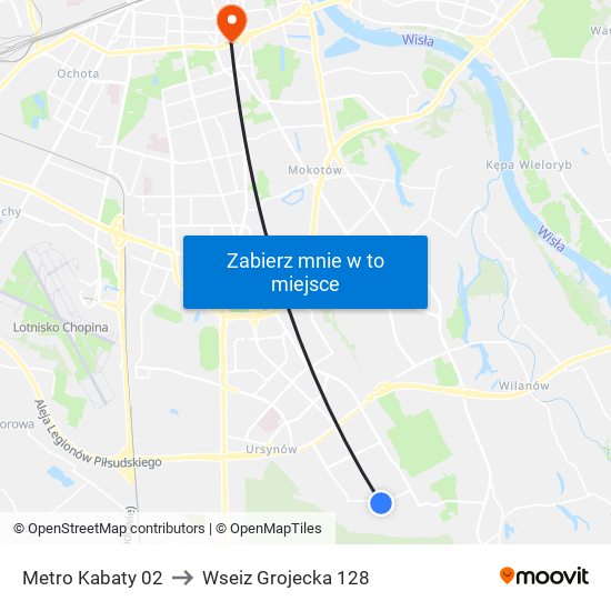 Metro Kabaty 02 to Wseiz Grojecka 128 map