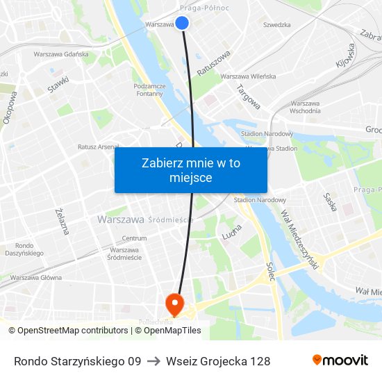 Rondo Starzyńskiego 09 to Wseiz Grojecka 128 map