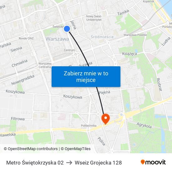 Metro Świętokrzyska 02 to Wseiz Grojecka 128 map