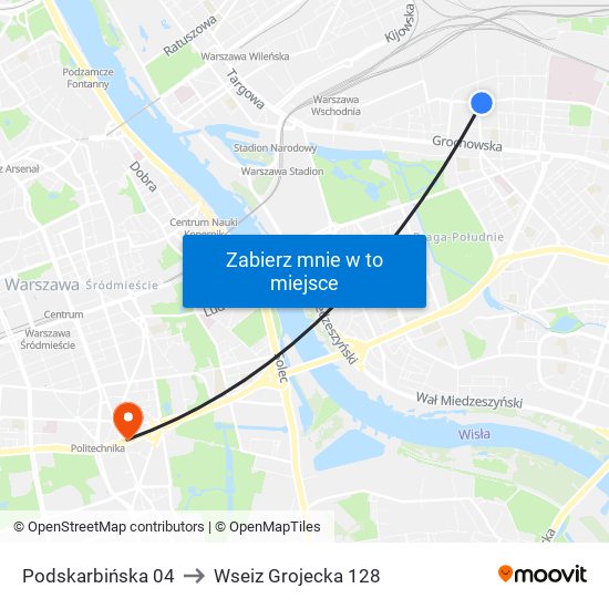 Podskarbińska 04 to Wseiz Grojecka 128 map