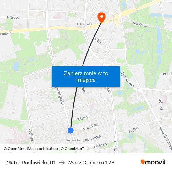 Metro Racławicka to Wseiz Grojecka 128 map