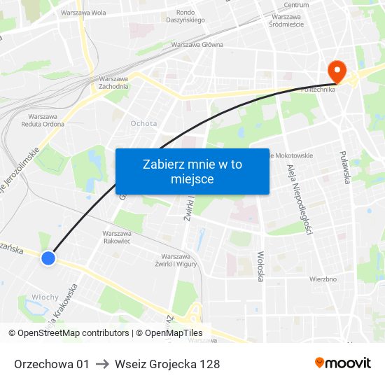Orzechowa 01 to Wseiz Grojecka 128 map