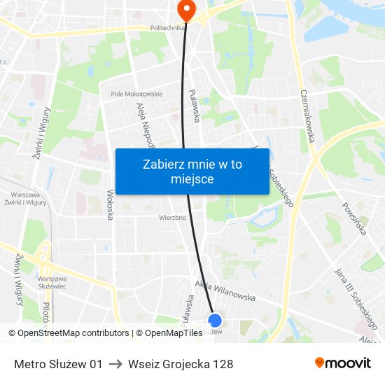 Metro Służew 01 to Wseiz Grojecka 128 map