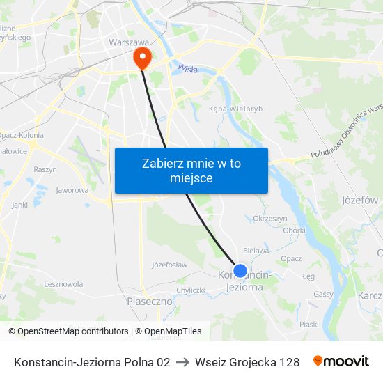 Konstancin-Jeziorna Polna 02 to Wseiz Grojecka 128 map