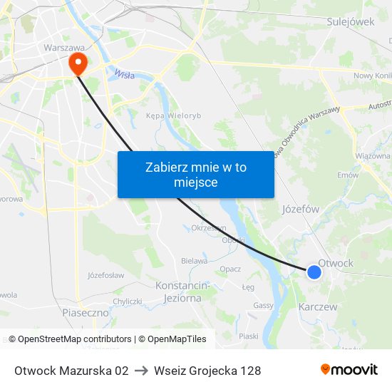 Otwock Mazurska 02 to Wseiz Grojecka 128 map