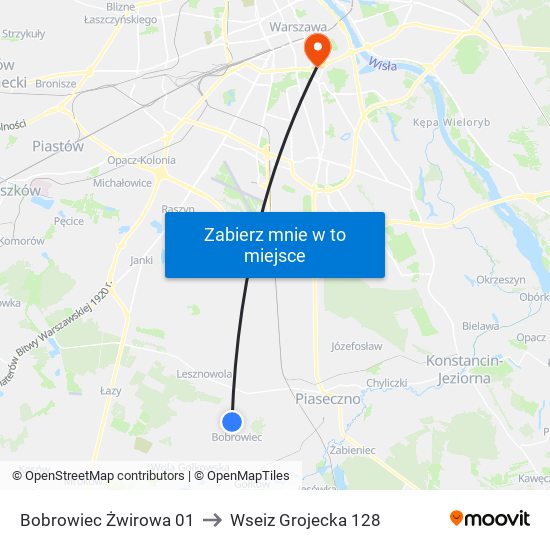 Bobrowiec Żwirowa 01 to Wseiz Grojecka 128 map