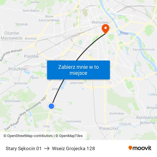 Stary Sękocin 01 to Wseiz Grojecka 128 map