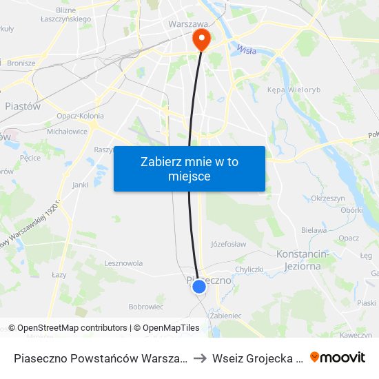 Piaseczno Powstańców Warszawy 02 to Wseiz Grojecka 128 map