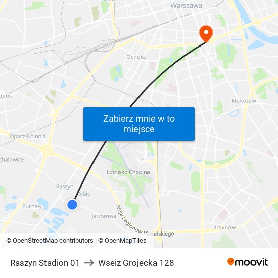 Raszyn Stadion 01 to Wseiz Grojecka 128 map