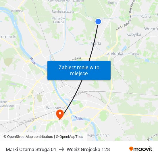 Marki Czarna Struga 01 to Wseiz Grojecka 128 map