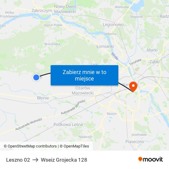 Leszno 02 to Wseiz Grojecka 128 map