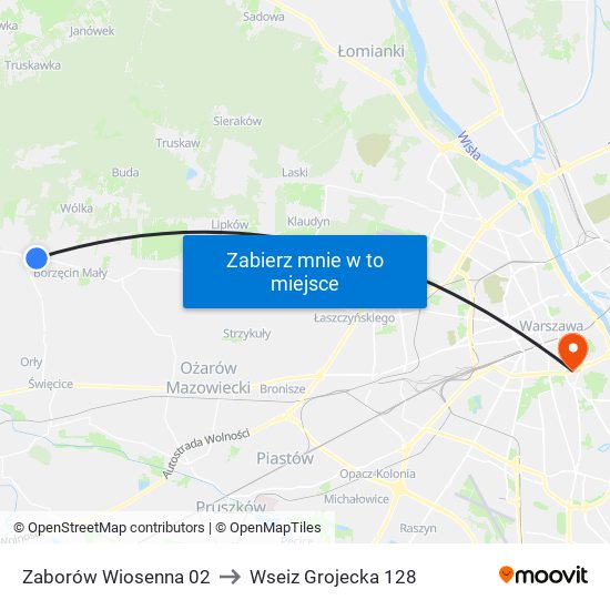 Zaborów Wiosenna 02 to Wseiz Grojecka 128 map