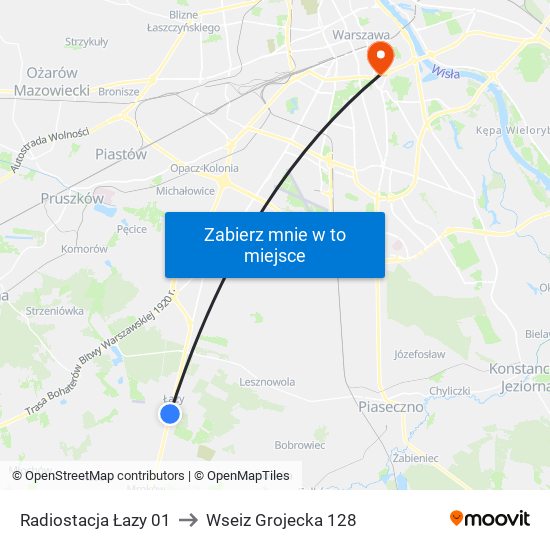 Radiostacja Łazy 01 to Wseiz Grojecka 128 map